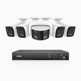 HDCK680 - 8 Channel PoE NVR Security System with Four 4K Cameras & One 6MP Dual Lens Panoramic Camera (180° Ultra Wide Angle), Human & Vehicle Detection, Built-in Microphone, Two-Way Audio